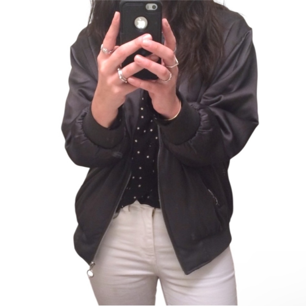 ZARA COLLECTION Green Silky Relaxed O-Ring Zipper Bomber Jacket Small |fits XS-M - Picture 7 of 16